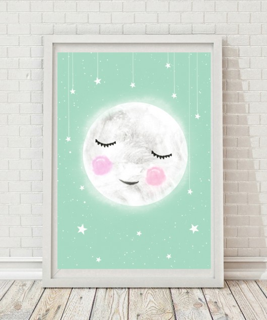 śpiący księżyc 30x40 cm | miętowy Anita Tomala