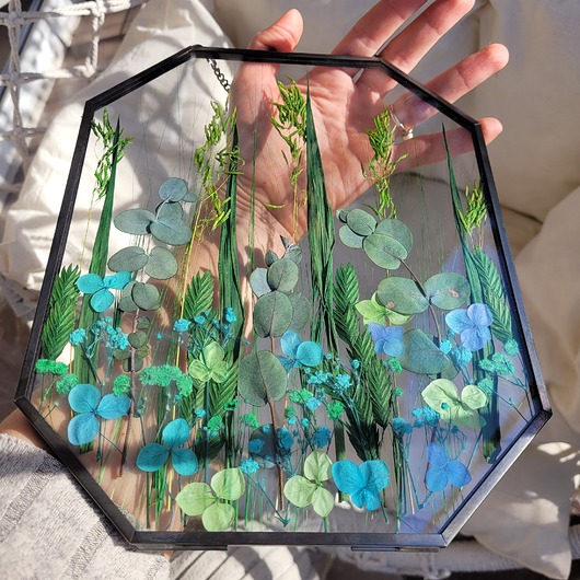 Ozdoby na ścianę Witraż z suszonymi kwiatami