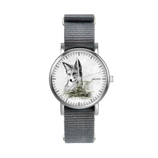 zegarki unisex Zegarek  mały - Lisek - nylonowy, szary