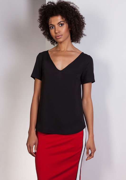 t-shirt damskie Bluzka w serek, BLU141 czarny