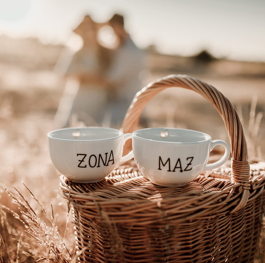 filiżanki Zestaw filiżanek - ŻONA MĄŻ ZŁOTE SERCE