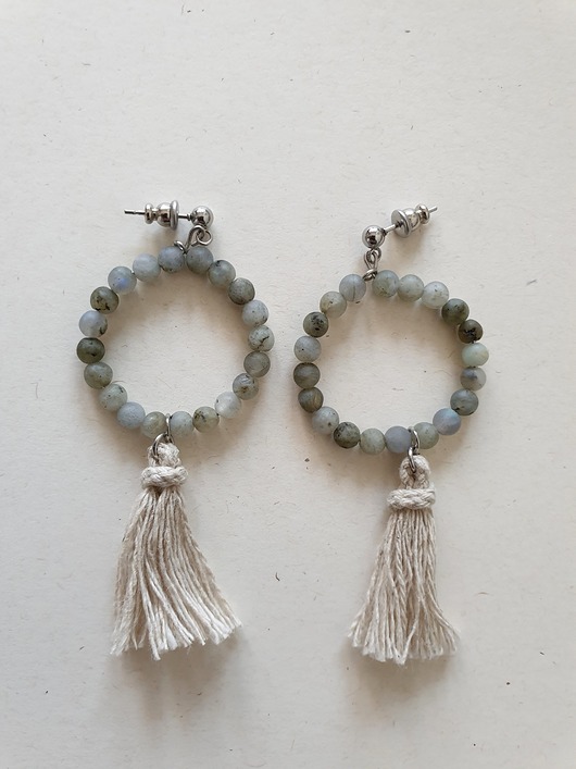 kolczyki z kamieniami Kolczyki chwosty WĘZŁY kółka labradoryt