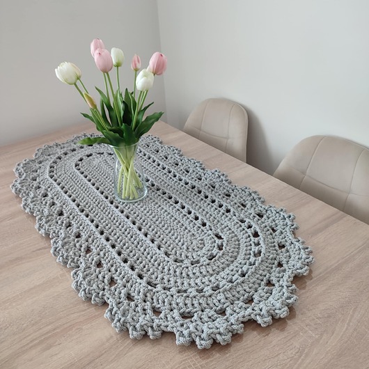 obrusy i serwetki Bieżnik owalny ze sznurka szydełkowy 50cmx100cm