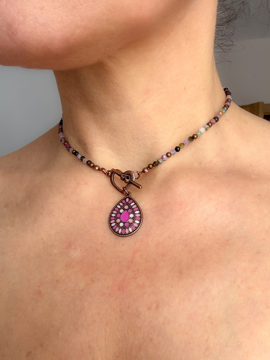 chokery Naszyjnik z kolorowych turmalinów kamienie naturalne styl boho