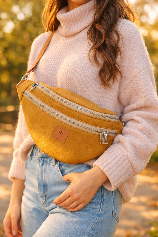 saszetka nerka Maxi nerka damska z miodowego nubuku Canyon