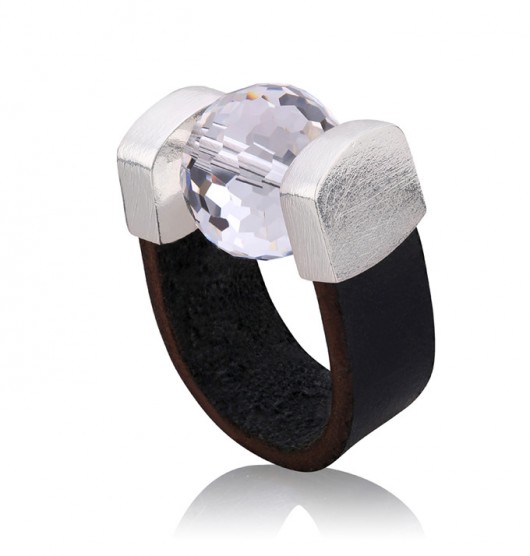 Disco Ball Black Leather Ring in Silver Joccos Design