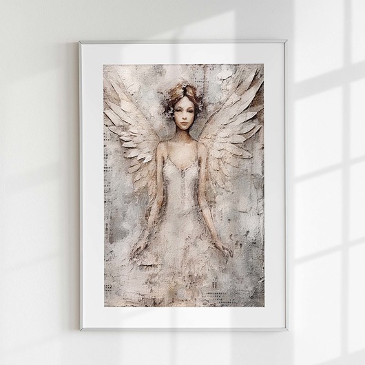 plakaty Plakat Anioł w Delikatnych Odcieniach Beżu i Bieli 1