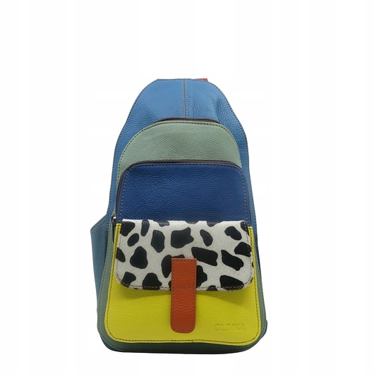 plecaki Plecak na jedno ramię skórzany kolorowy damski kieszenie ze skrawków OLIVKA