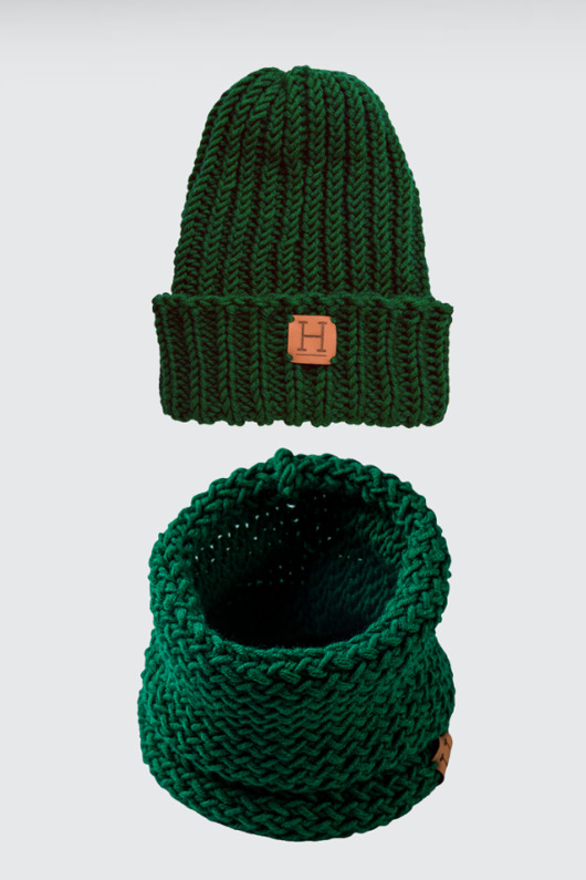 szale damskie Komin i czapka z wełny merynosa handmade ZIELONY