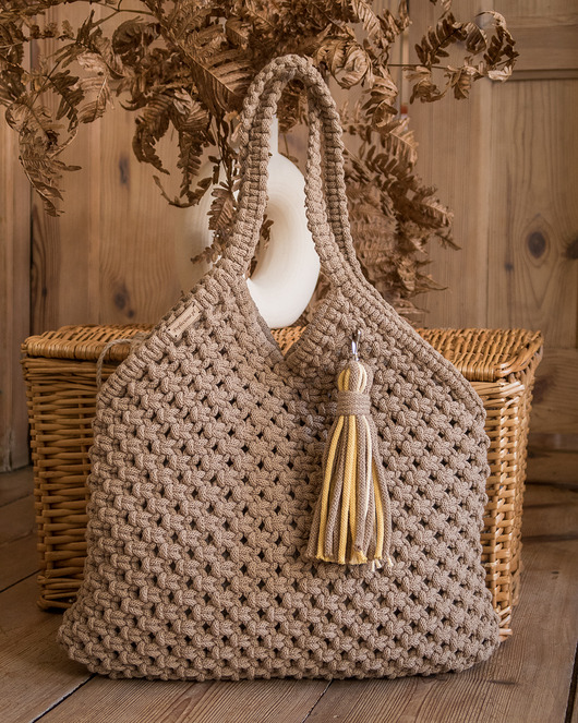 torby na ramię Makramowa torebka Beach Bag M wielbłądzi