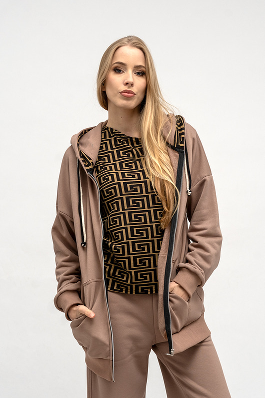 bluza z kapturem damska BLUZA NA ZAMEK ,,CINDI'' beżowa