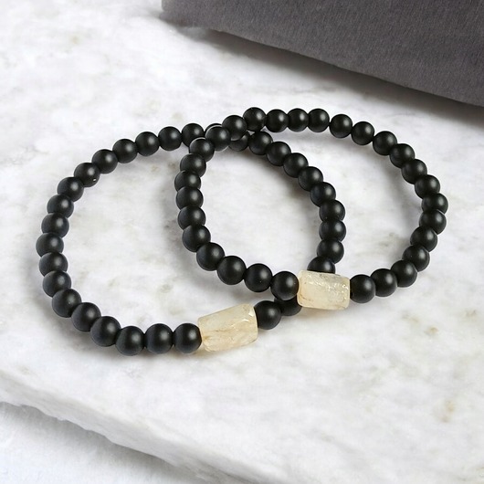 bransoletki z kamieni naturalnych Komplet dla pary : CYTRYN & ONYKS : na gumce