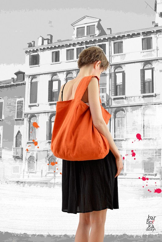 Torba letnia ekologiczna lniana pomarańczowa Barbrka Design