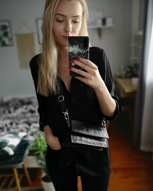 torby na ramię Skórzana Amelia B II XS czarny CroCo mat