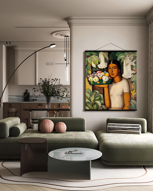 grafiki i ilustracje Duży obraz na płótnie - kobieta z kwiatami - Alfredo Ramos Martinez