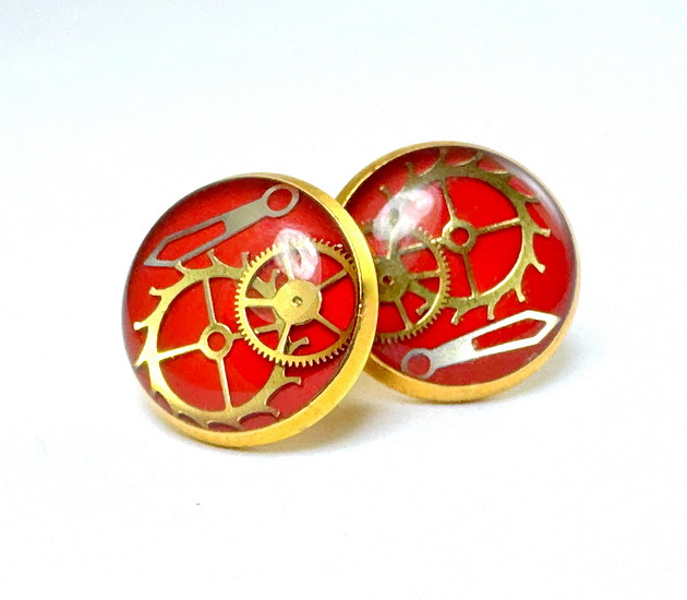 kolczyki srebrne Kolczyki Sztyfty - Okrągłe (czerwone) - 10 MM