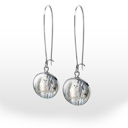 kolczyki szklane Kolczyki - Biała sowa - wiszące