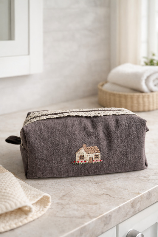 kosmetyczki Kosmetyczka z ręcznym haftem domku