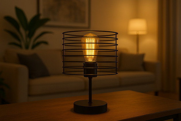 lampy stołowe Czarna lampka stołowa z  drucianym kloszem w stylu loftowym LUKKA LOFT
