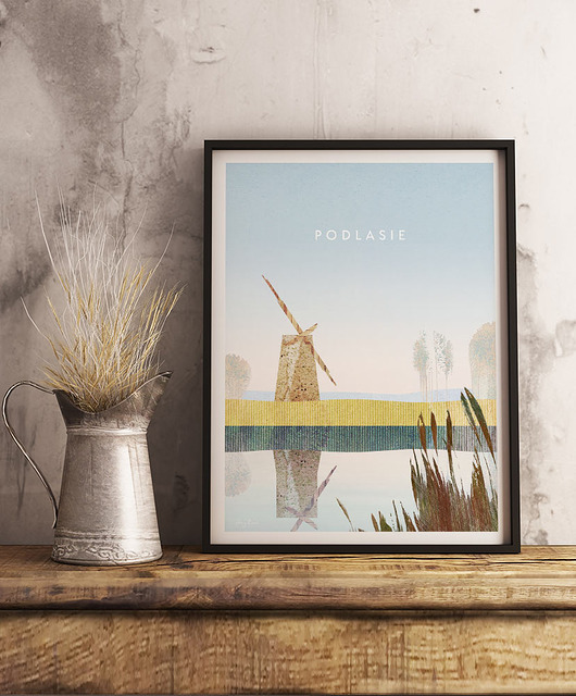 plakaty Podlasie - rozlewiska z wiatrakiem - plakat fine art