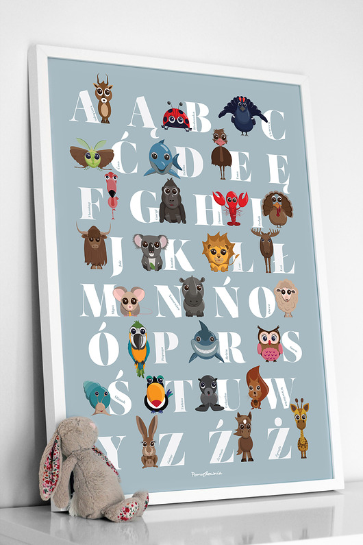 obrazy i plakaty do pokoju dziecięcego Plakat Alfabet - niebieski plakat edukacyjny