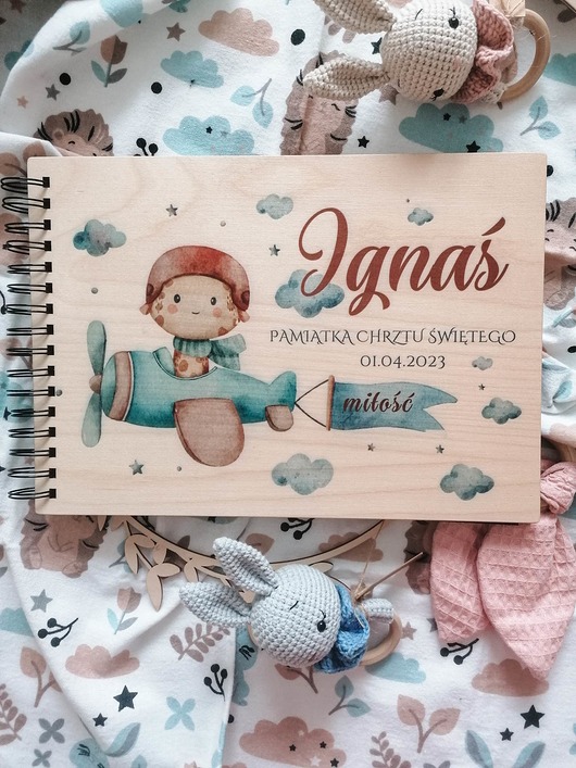 akcesoria dziecięce - różne ZYRAFA W SAMOLOCIE personalizowany album na chrzest roczek
