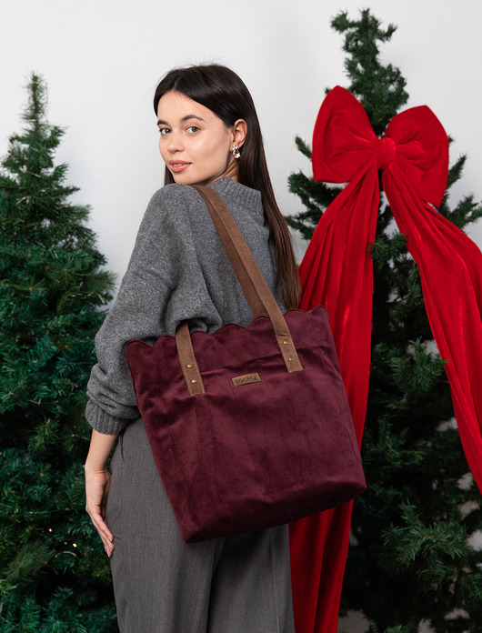 torby na ramię Torba welurowa muffin wino