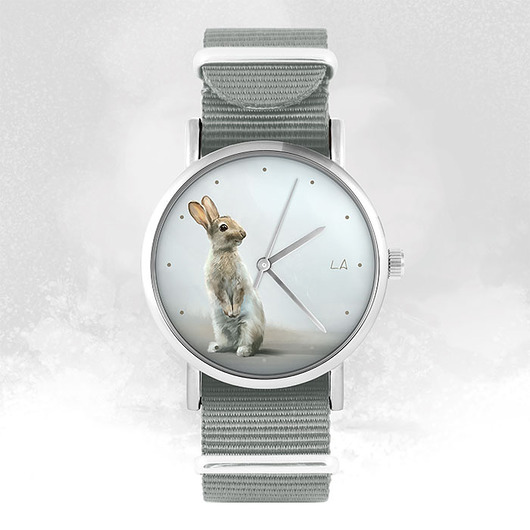 zegarki damskie Zegarek - Zając - szary, nylonowy