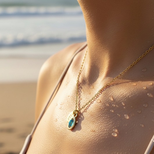 złote naszyjniki Naszyjnik z Niebieskim Opalem i Inicjałem