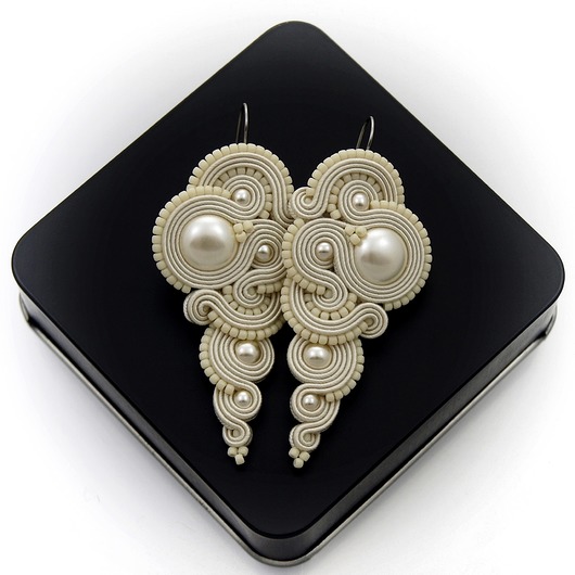 kolczyki ślubne rosaline ivory soutache kavrila