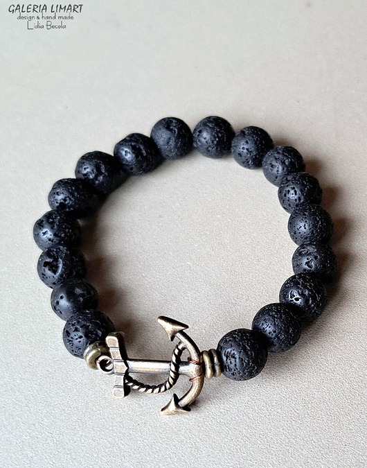 biżuteria męska Może dla żeglarza? bransoletka z lawy z kotwicą  sympatyczny prezent handmade