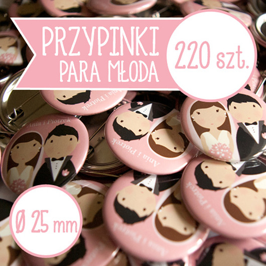 220 szt. przypinki ślubne Młoda Para 25 mm inkipinki