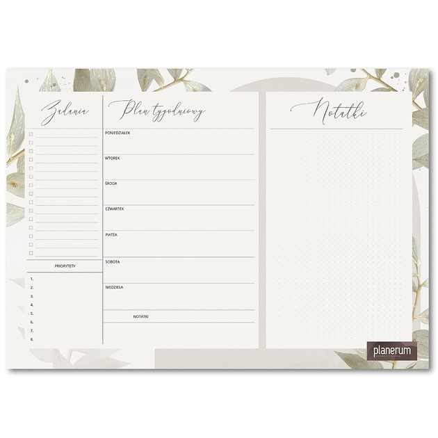 kalendarze i plannery Biuwar na biurko A3 White Ruscus Tygodniowy + Lista zadań