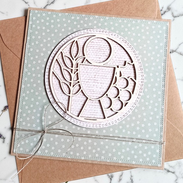 kartki na komunię Kartka komunijna uniwersalna 2026 : pastelowa zieleń