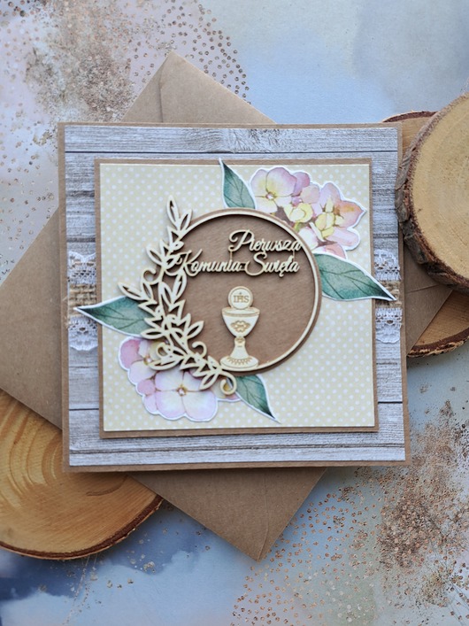 kartki scrapbooking Kartka na Komunię dla dziewczynki (w kopercie)