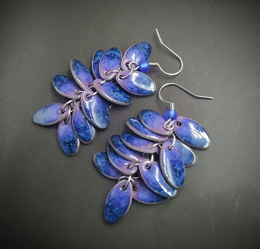 kolczyki ceramiczne Bławatkowe Listki/stal chirurgiczna/