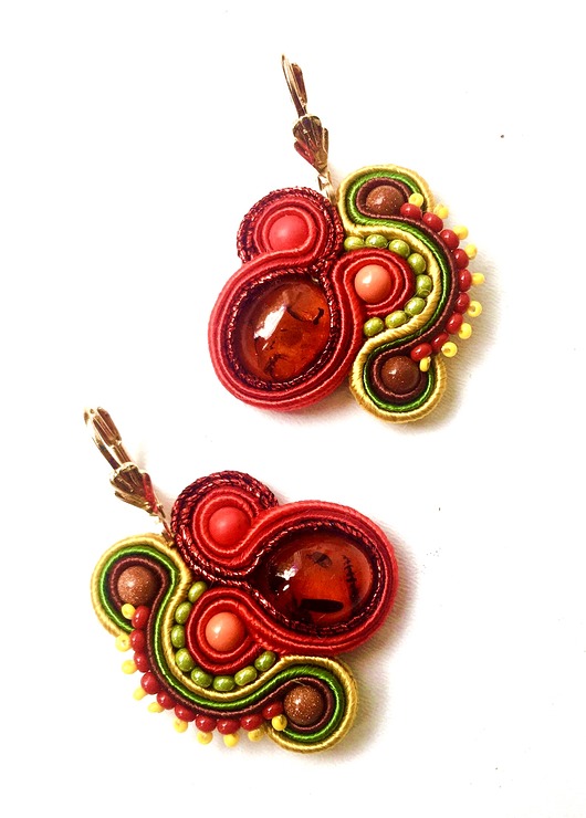 kolczyki soutache Sutaszowe kolczyki AMBER red