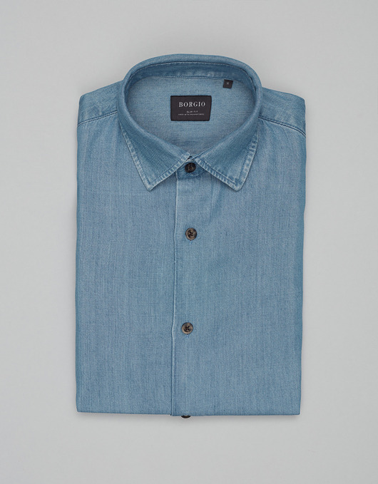 koszule męskie Koszula denice 00603 długi rękaw błękit slim fit