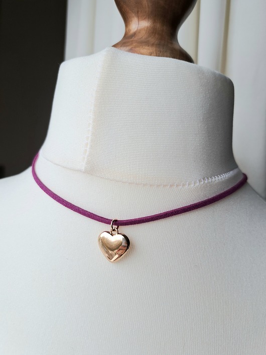 chokery Choker fuksja z sercem