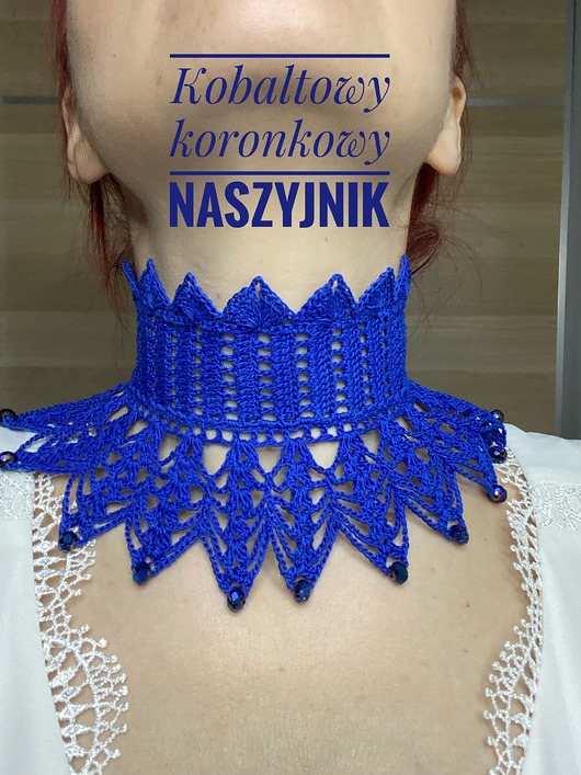chokery Koronkowy chabrowy kobalt  naszyjnik retro vintage wiktoriańska kolia retro