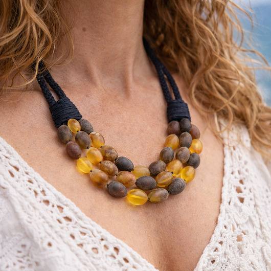 korale Naszyjnik bursztynowy sznurek makrama