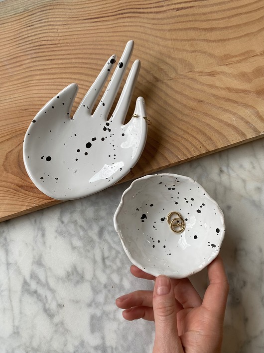 pojemniki na biżuterię Ceramiczny Zestaw Łapka i Miseczka na Biżuterię Dalmatyńczyk