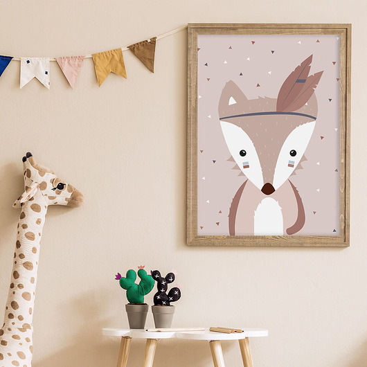 obrazy i plakaty do pokoju dziecięcego LISEK APACZ BOHO - plakat dla dzieci