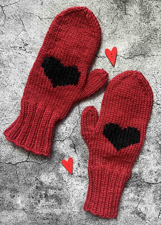 rękawiczki damskie Wełniane rękawiczki czerwone  z sercem