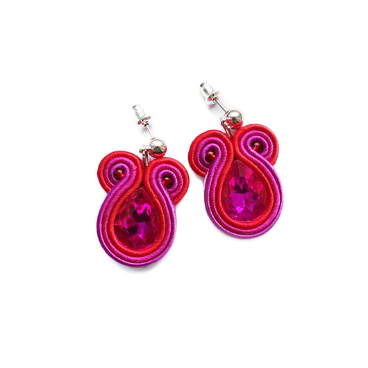Różowo- czerwone malutkie kolczyki soutache Mró Soutache