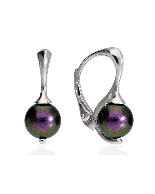Kolczyki angielskie z fioletową perłą Swarovski KOM Biżuteria