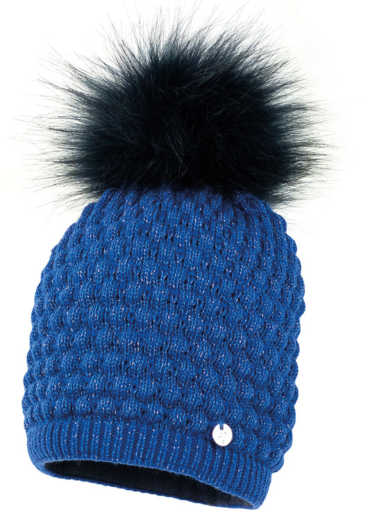 czapki dziecięce Czapka dla dziewczynki na zimę KADLIN z pomponem modrak