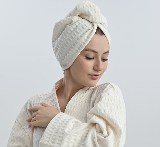 tekstylia - różne Turban kąpielowy biały waflowy