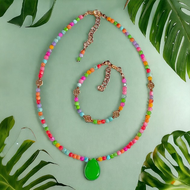 komplet biżuterii RAZEM TANIEJ : summer collection: kolorowa muszla, jadeit i kwiatuszki