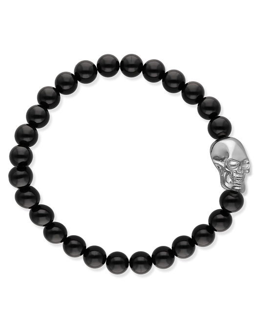 biżuteria męska Błyszcząca srebrna bransoletka onyx z czaszką rozmiary 20,5 cm i 19 cm